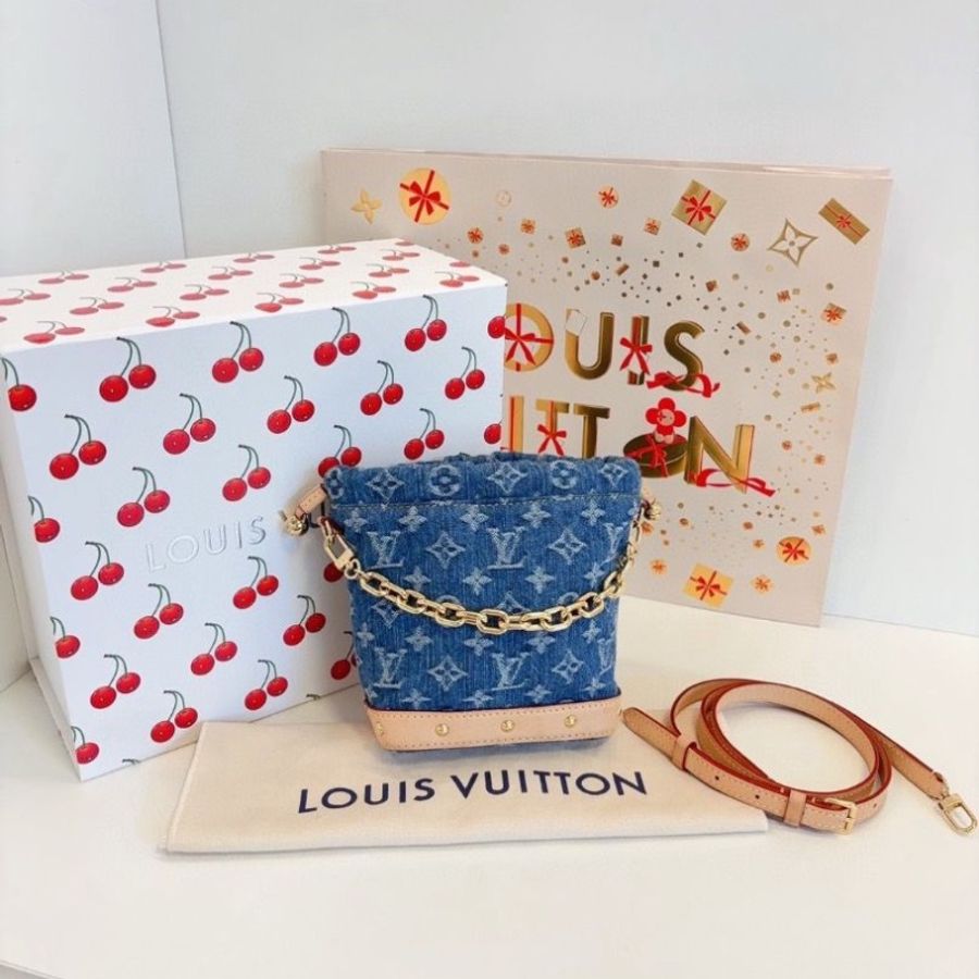 LV 牛仔丹寧小水桶 nano noe 芯片 17.5*8.8*20.5 9新配件塵袋盒子-4