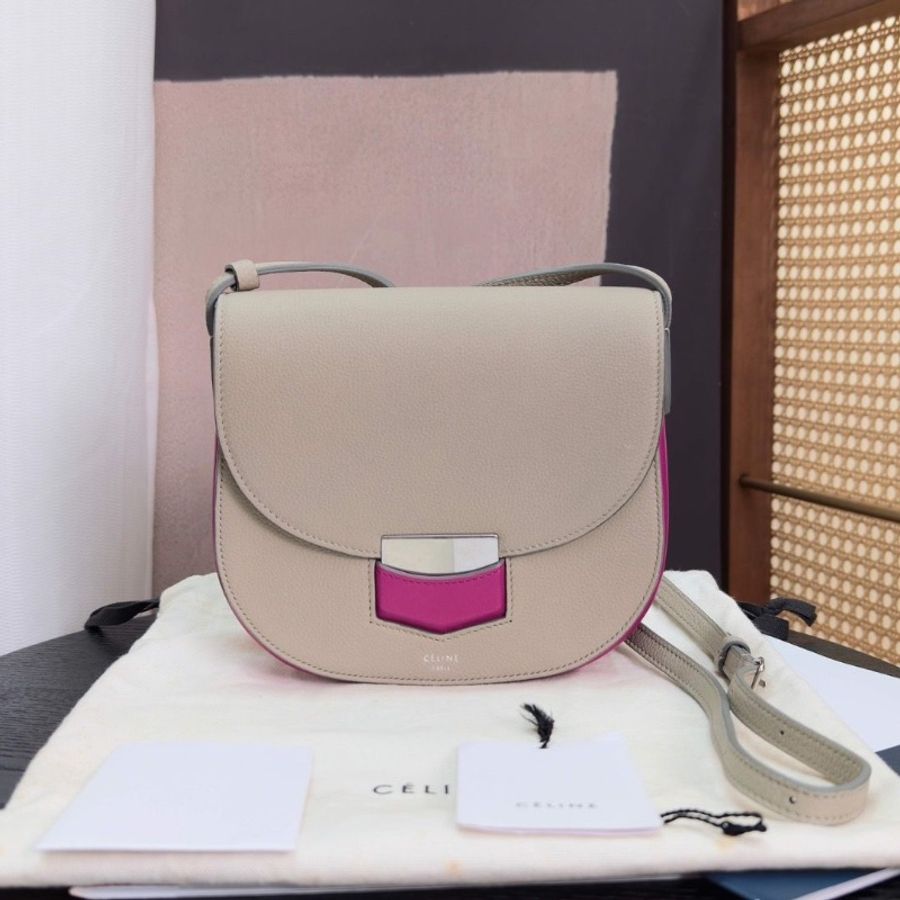CELINE Trotteur拼色馬鞍包19*17*5 9新配件塵袋吊牌-1