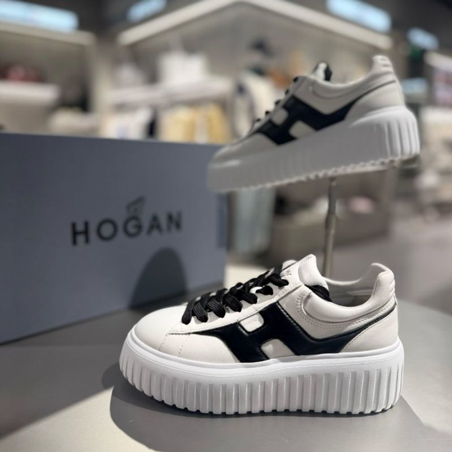 Hogan 女款 H-Stripes 光滑皮革6公分厚底餅乾運動鞋 白配黑色 EU35/36/37/38/39-2
