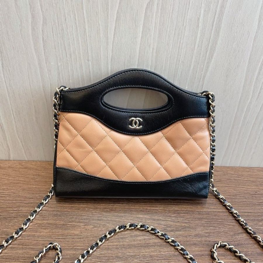 閒置新 香奈兒/Chanel 31Bag Nano 深奶茶拼黑色鏈條包 芯片款-5