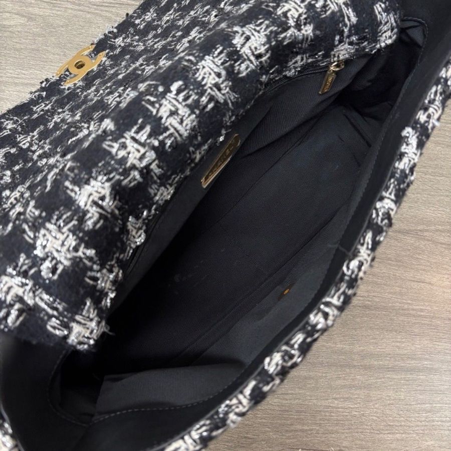 CHANEL 19bagmaxi黑白 千鳥格毛呢手提肩背斜背包37*24*12 9新配件塵袋-5