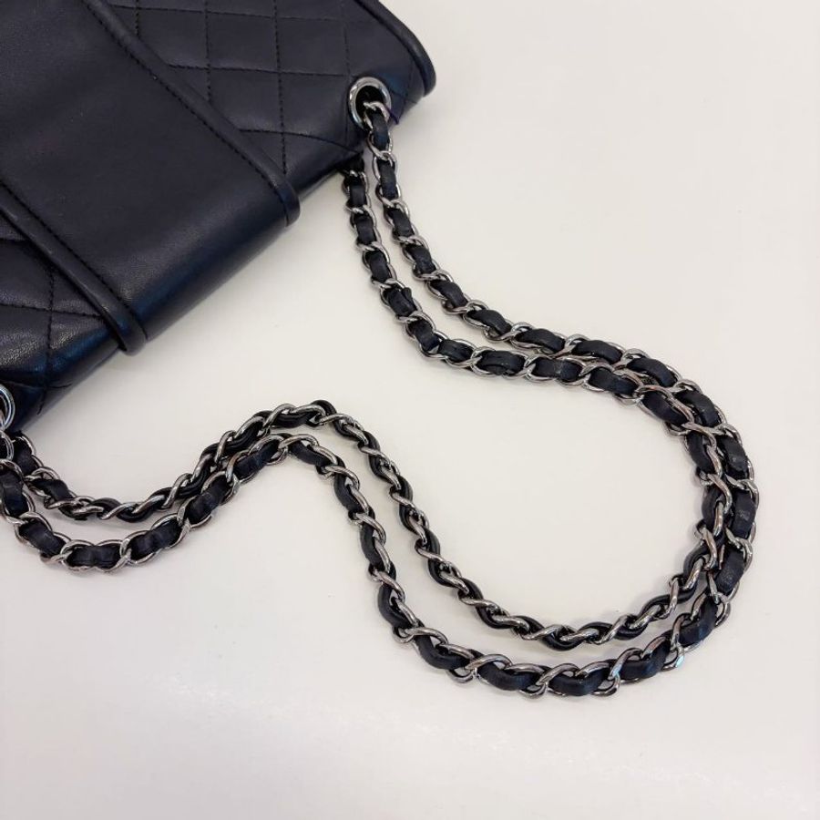 香奈兒/Chanel 黑銀季節CF 元寶機場鏈條包-4