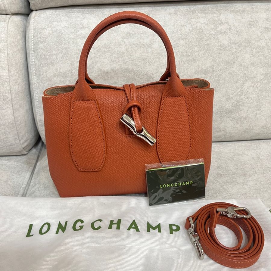 Longchamp Roseau竹節手提/斜背包(愛馬仕橘/銀扣)-3