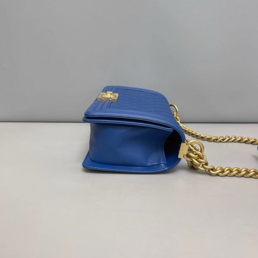 Chanel香奈兒leboy中號藍金牛皮菱格單肩斜挎包-2