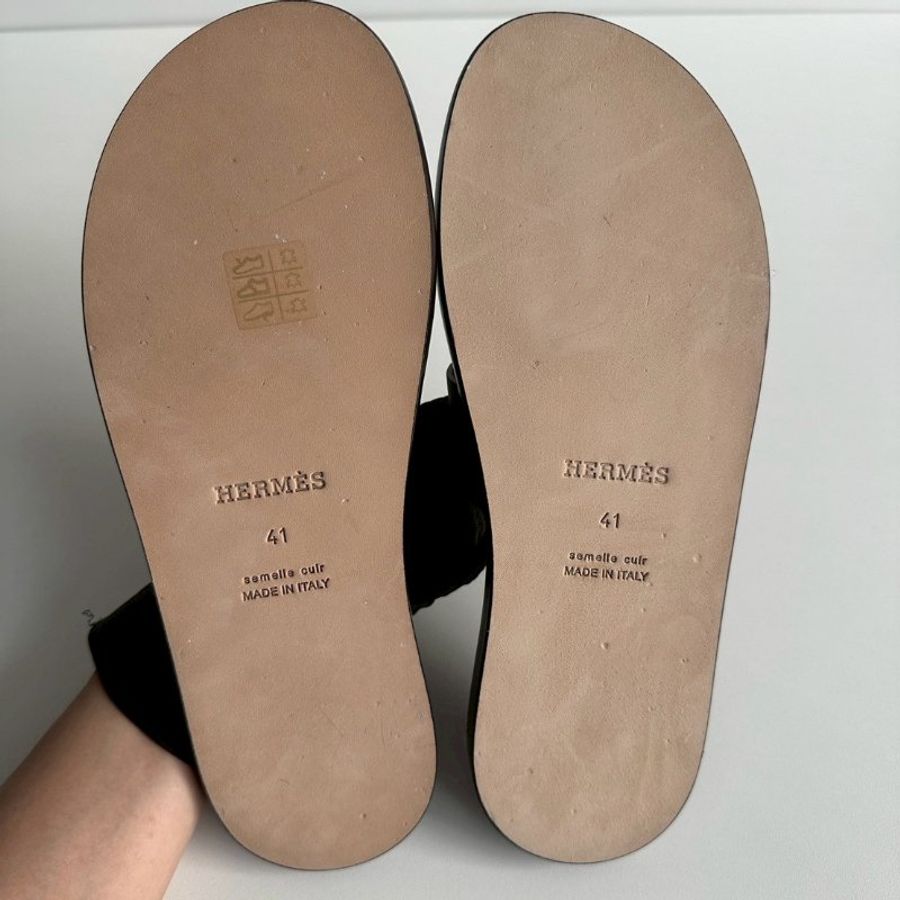 全新全配有購證✨ Hermès 愛馬仕 H拖鞋 黑色41號-9