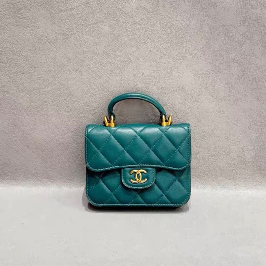 【96%新 ✨ 全網最低價】 Chanel mini woc 綠色 金扣 手柄 羊皮 斜挎包 王心凌同款(下單前先詢問庫存❗️)-3