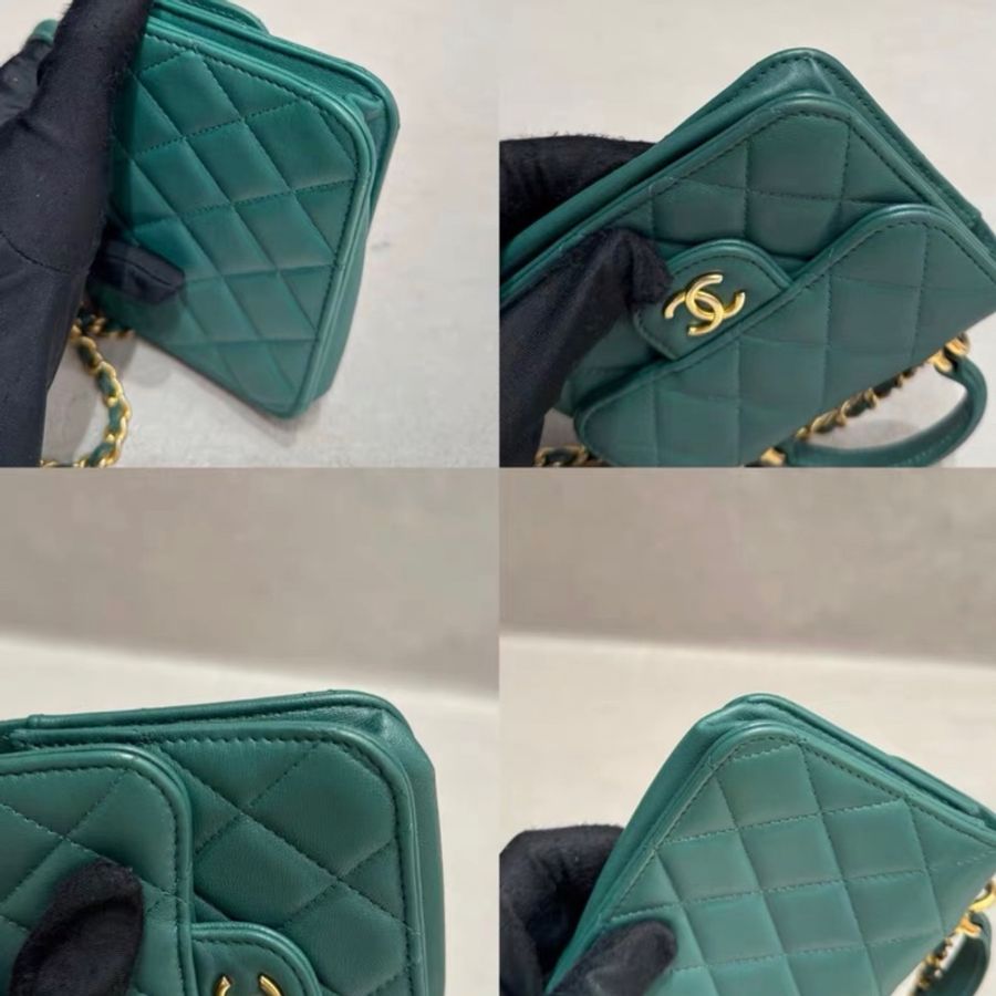 【96%新 ✨ 全網最低價】 Chanel mini woc 綠色 金扣 手柄 羊皮 斜挎包 王心凌同款(下單前先詢問庫存❗️)-4