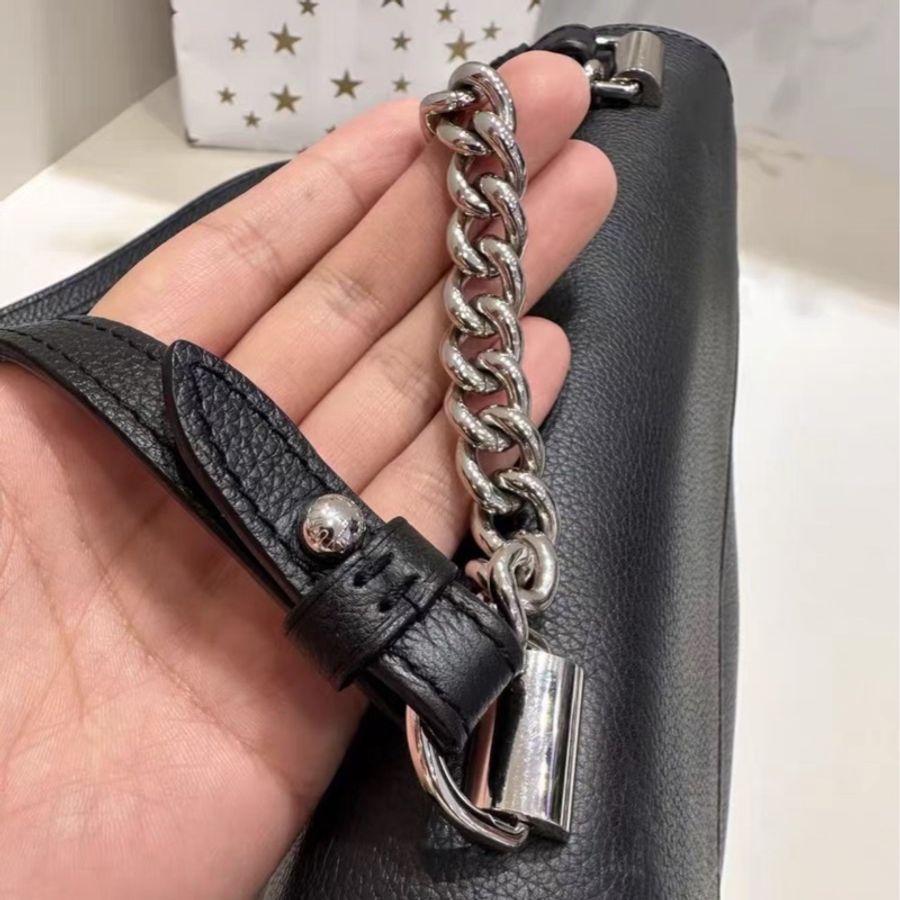 99新🆕日常款😍😍Lv路易威登黑銀小號lock me全皮鏈條包手提斜挎包-10