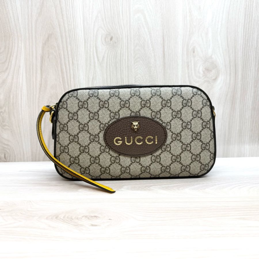 GUCCI老花虎頭綠紅綠背帶側背包 476466-2