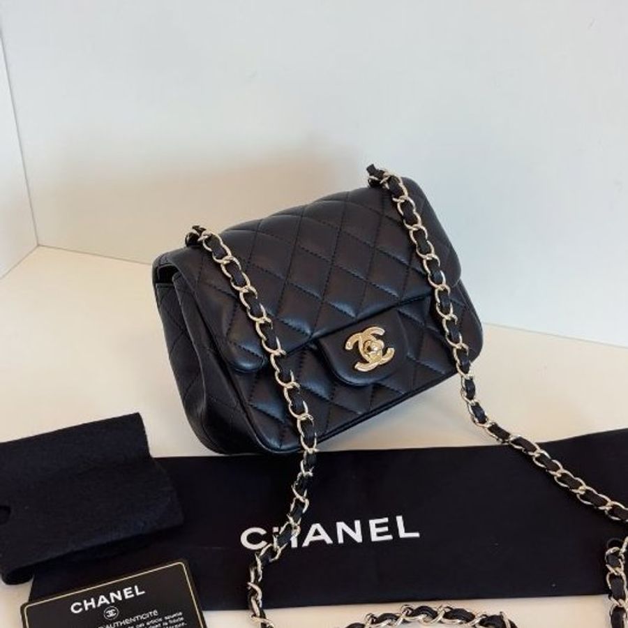 近新品 香奈兒/Chanel 黑金菱格CF方胖子鏈條包-2