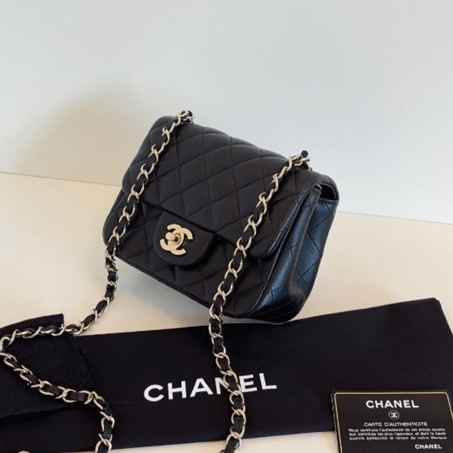 近新品 香奈兒/Chanel 黑金菱格CF方胖子鏈條包-3
