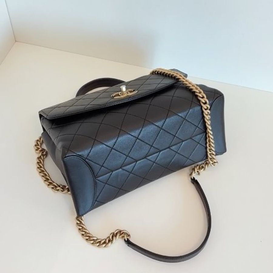 香奈兒/Chanel Trendy CC中號 黑金鏤空字母Kelly鏈條郵差包-8