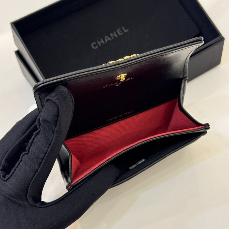 *SHIHNA名牌精品* CHANEL 19 黑金 羊皮口蓋名片夾-5