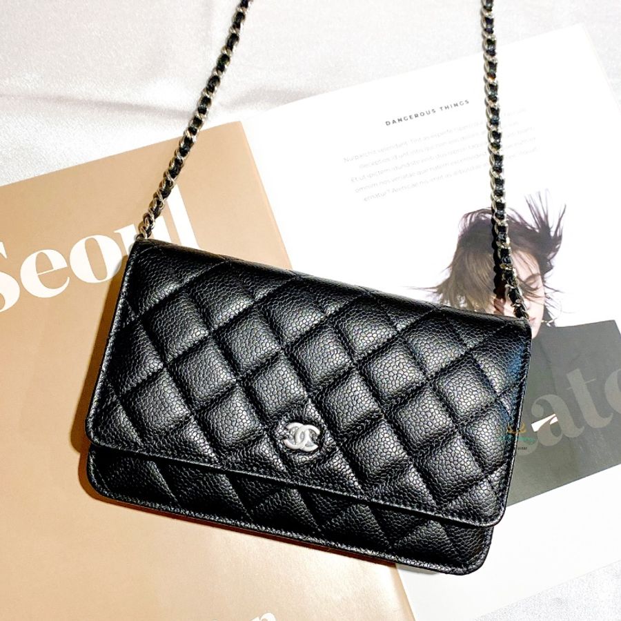 【 全新商品 】CHANEL 香奈兒 AP0250 黑色 荔枝牛皮 銀雙C 磁釦式 WOC 鏈子皮夾 晚宴包 多種背法 晶片版-0