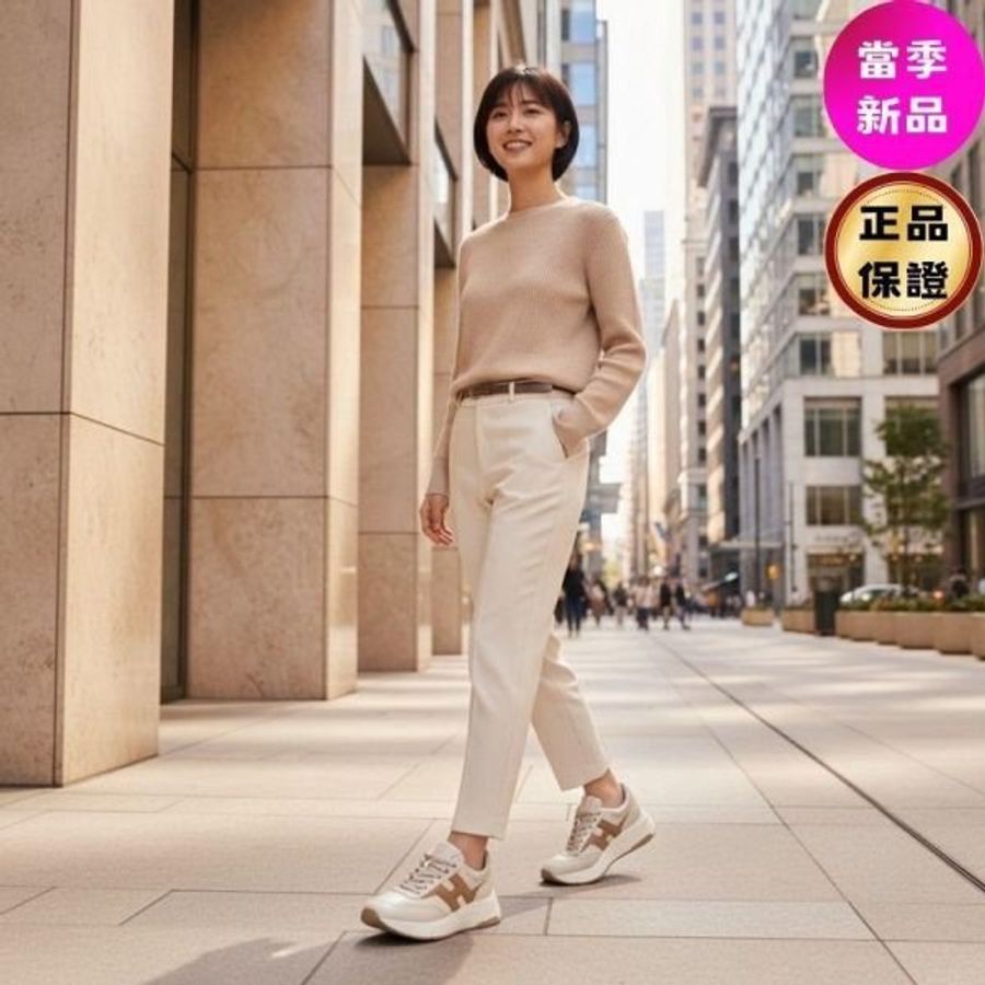 Hogan 女款 Hi-Fi 納帕皮革厚底雲朵運動鞋 白色焦糖色H/底高6.5公分 IT37/38/38.5/39/40-0