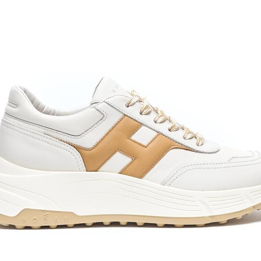 Hogan 女款 Hi-Fi 納帕皮革厚底雲朵運動鞋 白色焦糖色H/底高6.5公分 IT37/38/38.5/39/40-7