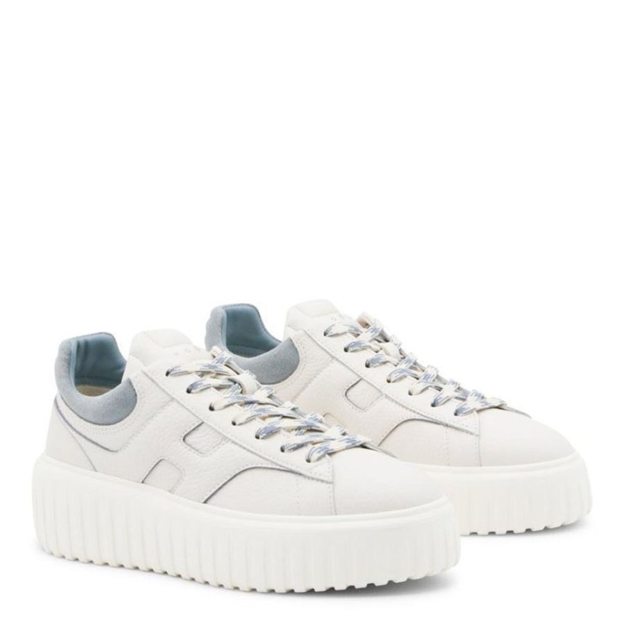 Hogan 女款 H-Stripes 光滑皮革6公分厚底餅乾運動鞋 藍色麂皮尾 EU35/36/36.5/37/37.5/38/38.5/39/40-1