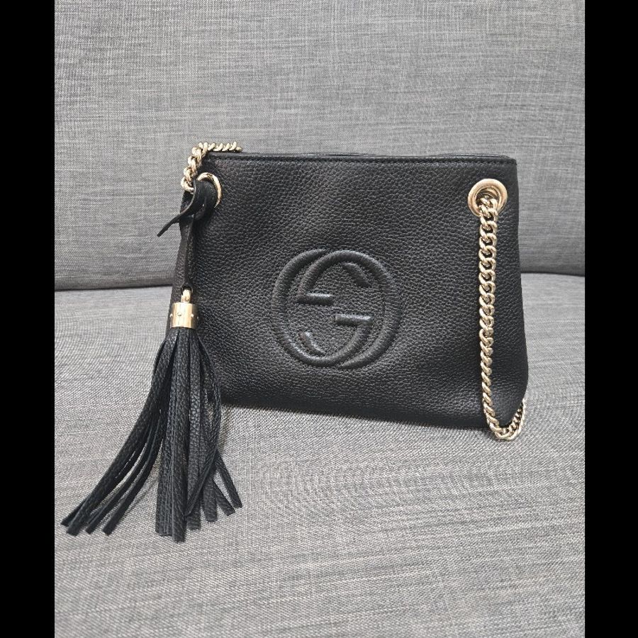 Gucci soho 黑色荔枝牛皮流蘇 肩背包 斜背包 小號-2
