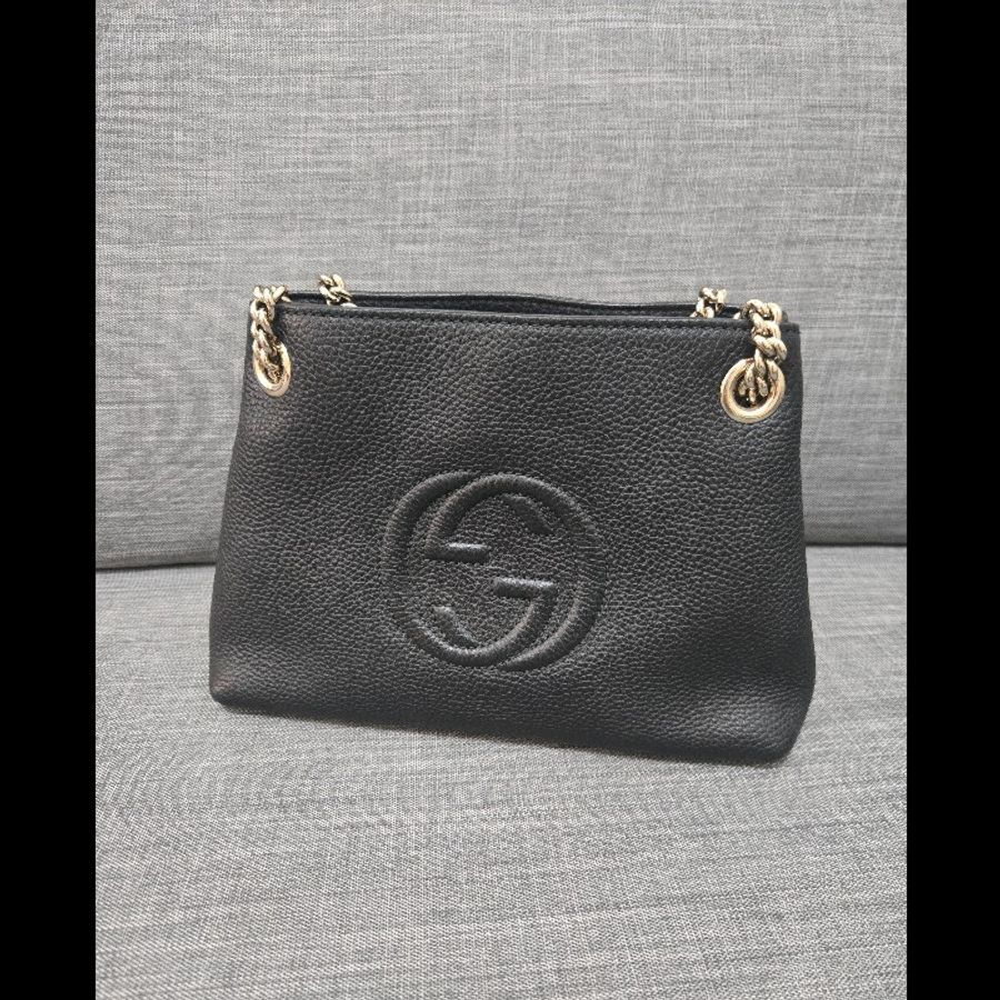 Gucci soho 黑色荔枝牛皮流蘇 肩背包 斜背包 小號-7