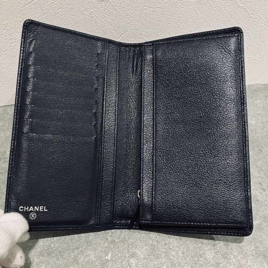 真品 CHANEL 香奈兒 中性款黑色 長夾 山茶花 黑色 小牛皮-13