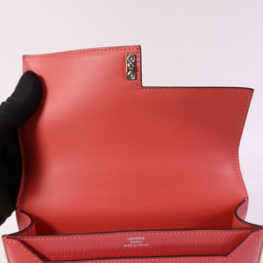 HERMES Chevre皮革Mini Verrou銀扣鏈帶肩背袋Rose Azalee-10