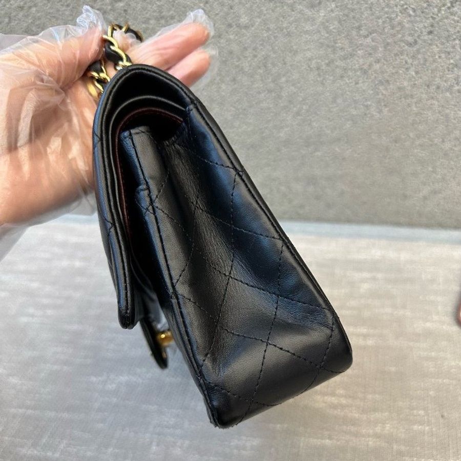 近新品 香奈兒/Chanel CF繫列中號黑金羊皮菱格紋鏈條包-3