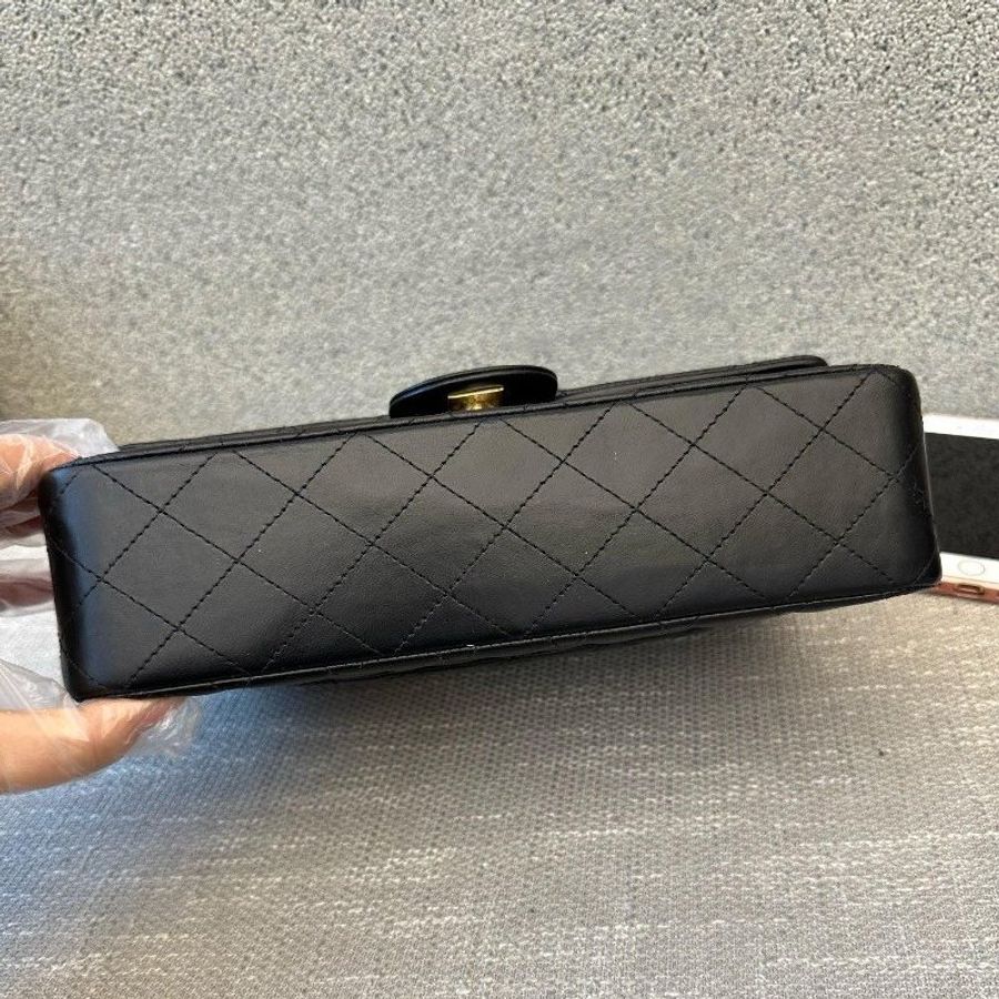 近新品 香奈兒/Chanel CF繫列中號黑金羊皮菱格紋鏈條包-8