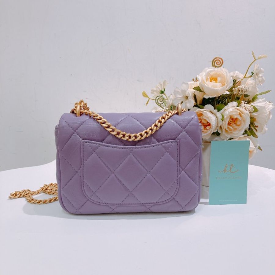 TW4727 Chanel 香奈兒迷你翻蓋式鍊帶包包Mini Classic Flap Bag 18cm Calfskin Purple-1