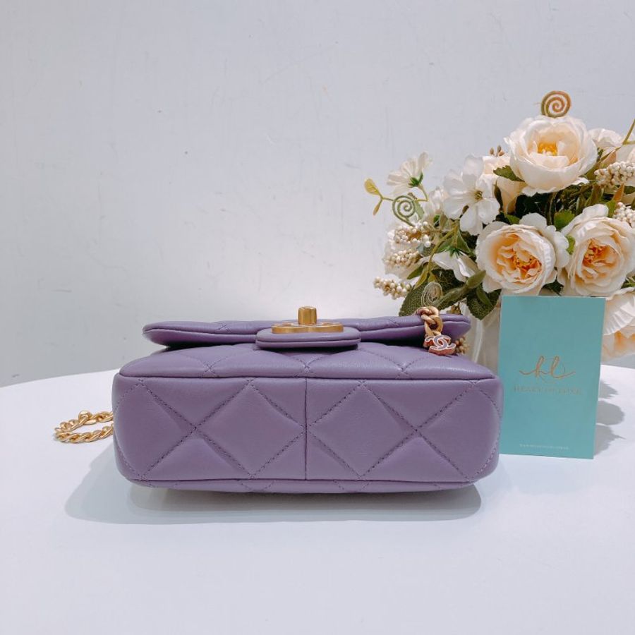 TW4727 Chanel 香奈兒迷你翻蓋式鍊帶包包Mini Classic Flap Bag 18cm Calfskin Purple-20