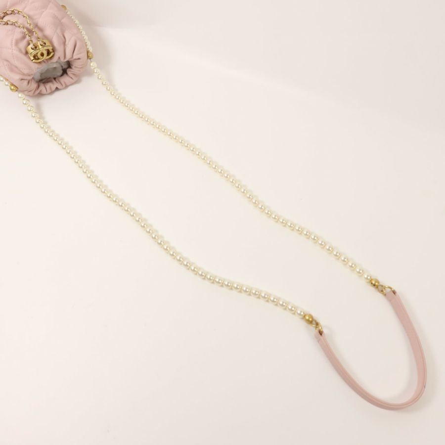 CHANEL 羊皮皮革Bucket Pearl Bag金扣肩背袋-7