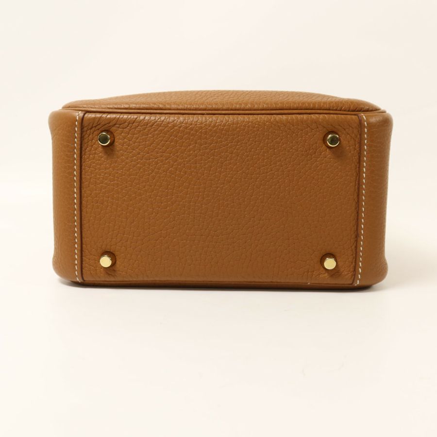 HERMES Clemence皮革Mini Lindy金扣手挽肩背兩用袋Gold-4