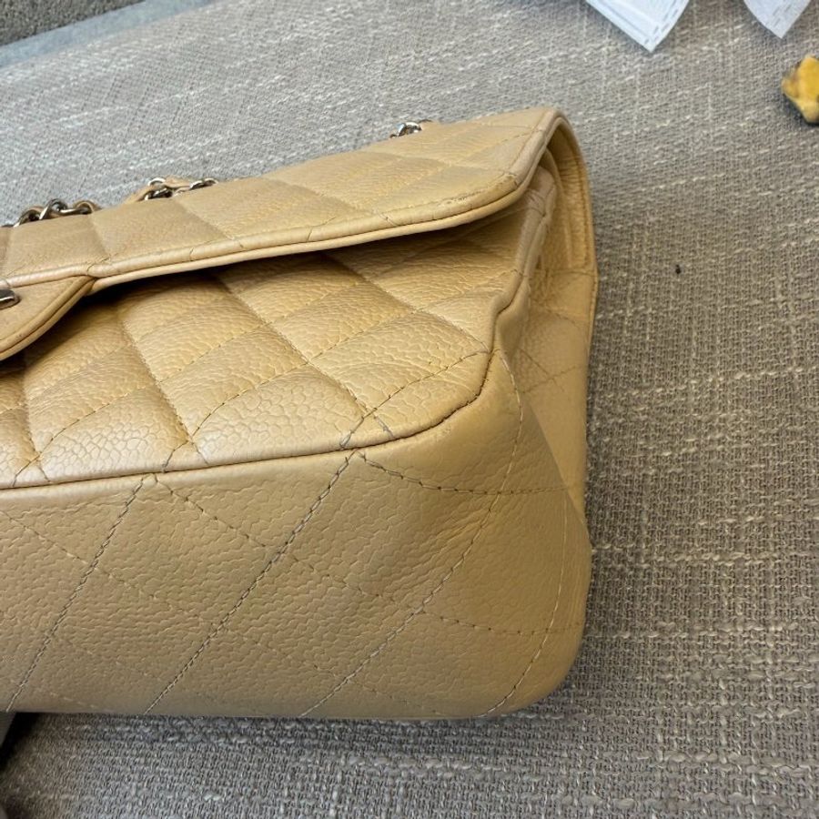 香奈兒/Chanel 米色CF中號 荔枝皮菱格紋鏈條包-9