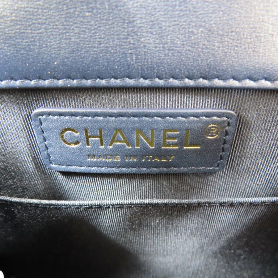 金/深藍色 羊皮 豎版Boy 肩背包【CHANEL 香奈兒】-5