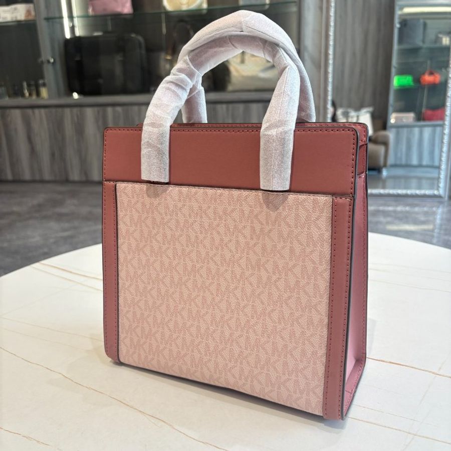 *SHIHNA名牌精品* MK Cece 金色壓扣鎖頭前口袋雙色老花斜背/手提包-3