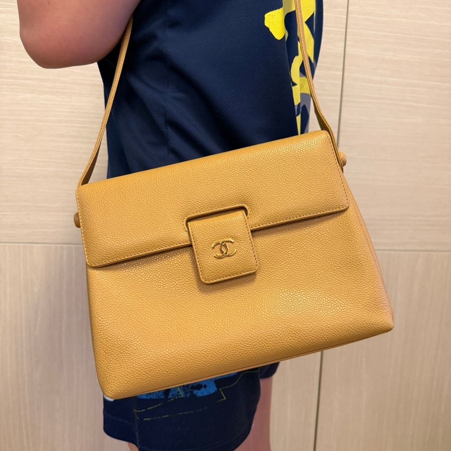 Chanel vintage 經典皮革斜挎包Vintage Chanel Tan Pebble Leather Shoulder Bag-9