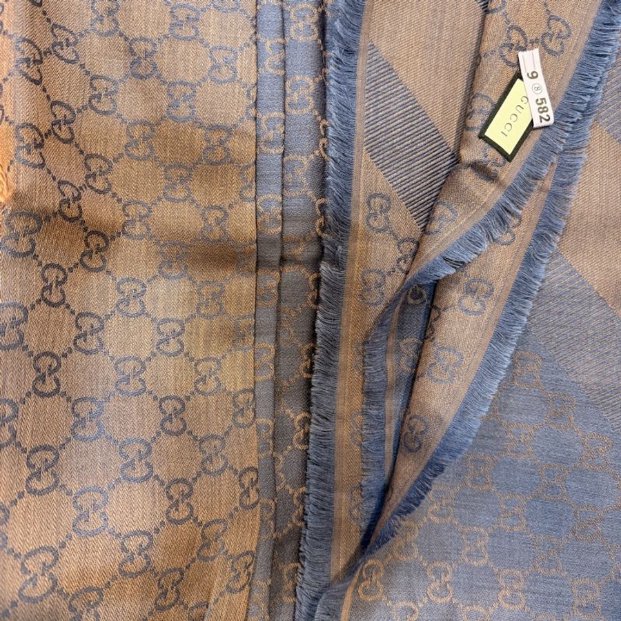 GUCCI 雙G緹花LOGO羊毛蠶絲披肩圍巾-6