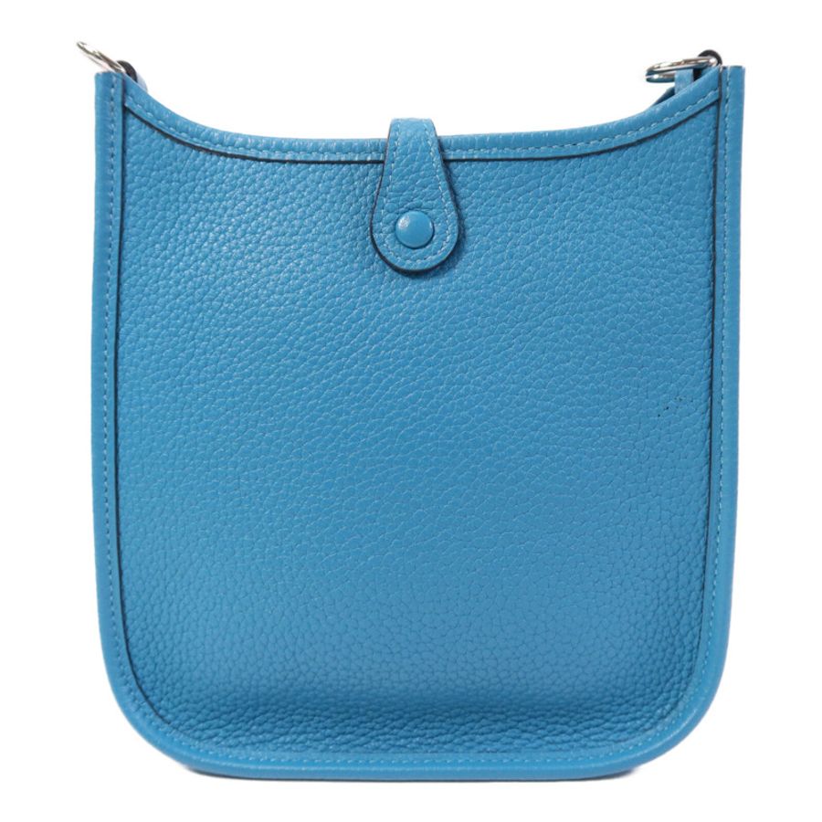 HERMES Clemence皮革Evelyne TPM銀扣肩背袋Turquoise-1