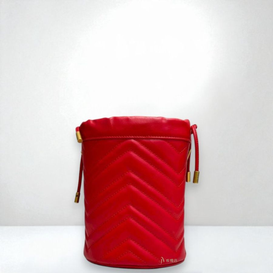 JS1234-GUCCI GG Marmont紅牛皮迷你水桶袋575163-3