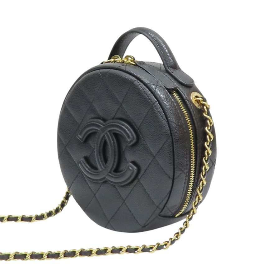 黑色 荔枝紋 牛皮 化妝包 肩背包【CHANEL 香奈兒】 AS3875-2