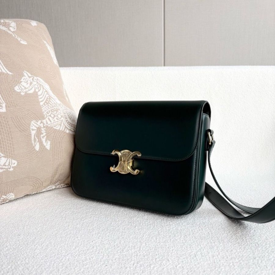 Celine 凱旋門Teenbox豆腐包大號 墨綠色金扣24*20*5.5 95新配件塵袋-3