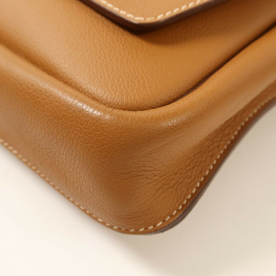 HERMES Togo皮革Steve Light銀扣肩背袋Gold-11