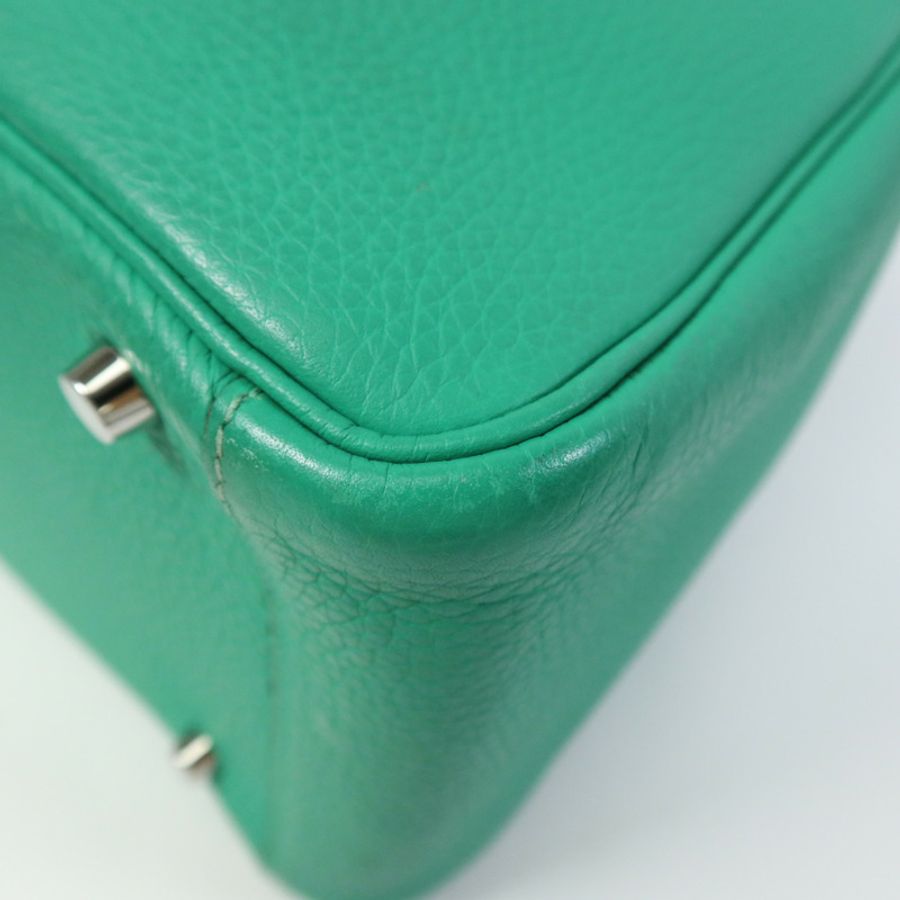 HERMES Clemence皮革Lindy 30銀扣手挽肩背兩用袋Bamboo-6