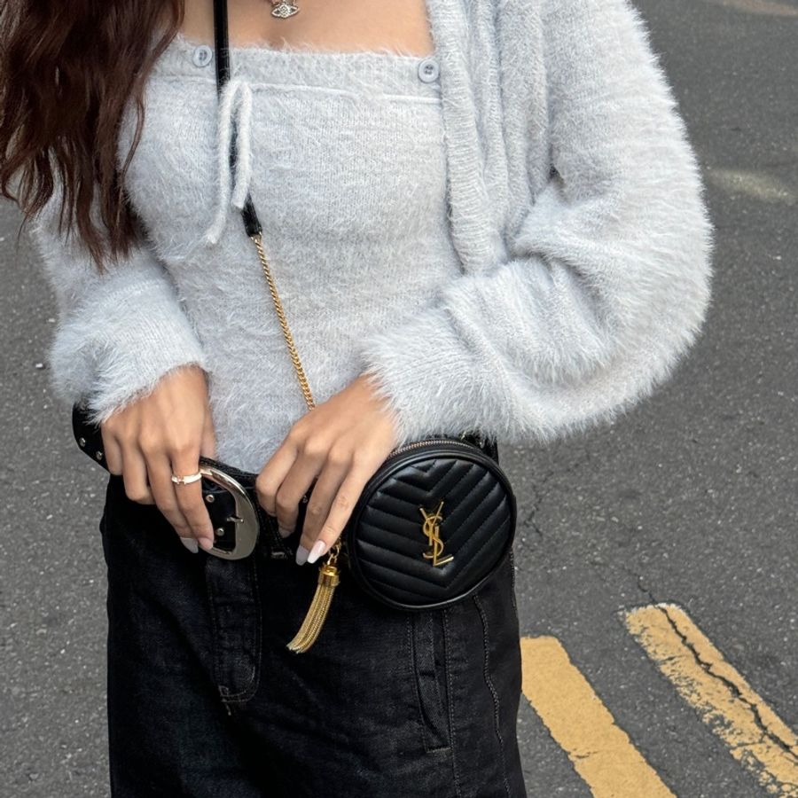 【全新閒置品🎁】 YSL 黑金 圓餅小包 斜背包-13
