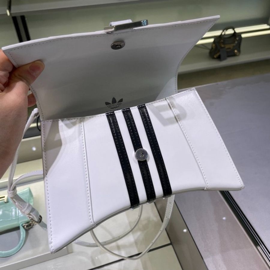 ⏰限時特賣價🌺Balenciaga x adidas 593546 小款 Hourglass S 小牛皮沙漏包 白色-2