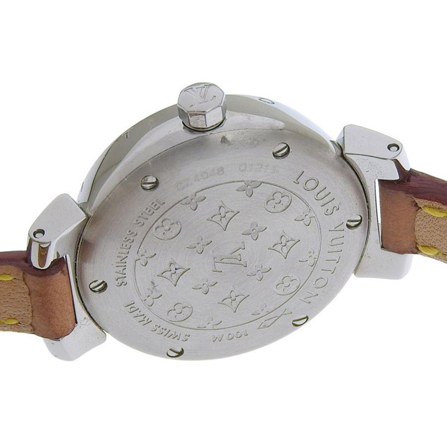 路易威登 Tambour Q1211 女士腕錶,不鏽鋼和皮革錶帶,石英機芯,指針式顯示,黑色錶盤-3