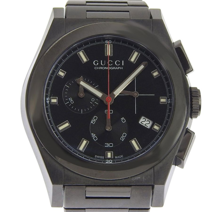 Gucci Pantheon 男士腕錶,115.2 不鏽鋼材質,黑色石英計時錶盤-0