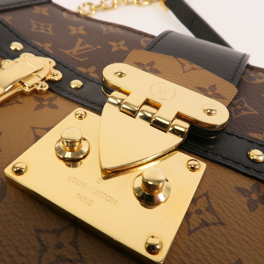 LOUIS VUITTON Monogram Reverse Trunk Clutch金扣肩背袋-5