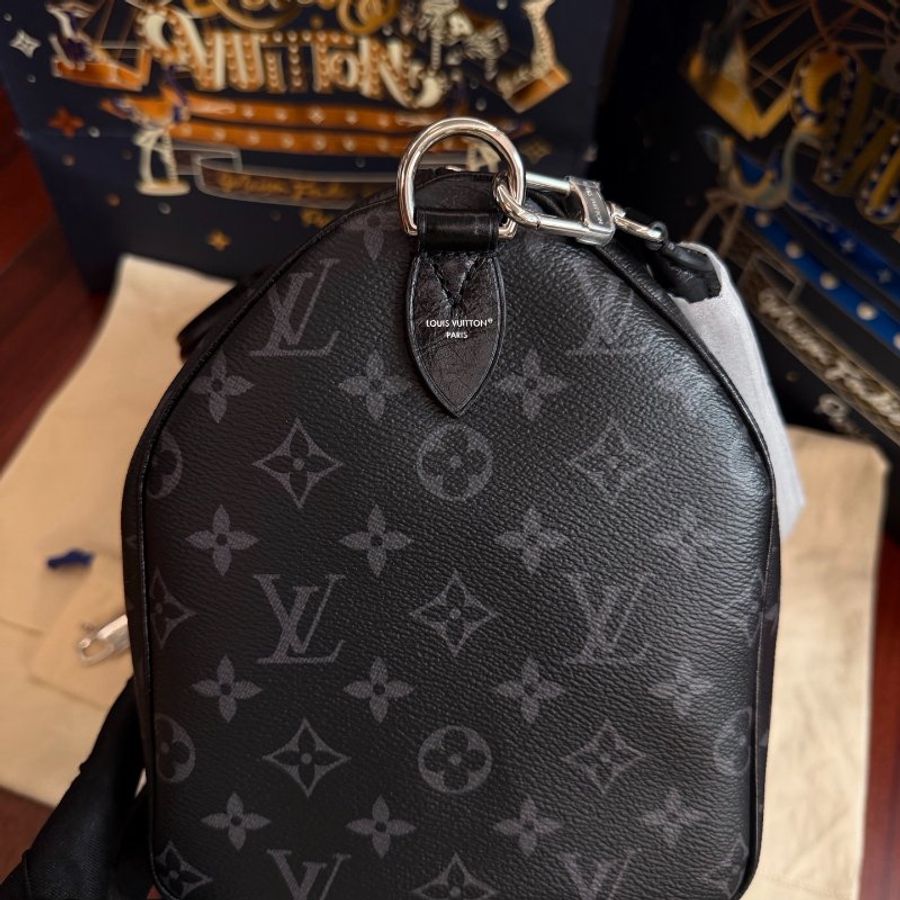 近新品 路易威登/Louis Vuitton Speedy Soft30 黑色老花壓紋枕頭包 芯片款-2