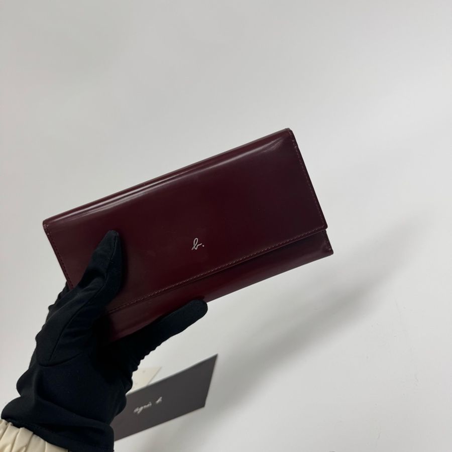 Agnes B酒紅色漆皮長夾 中古 二手-3