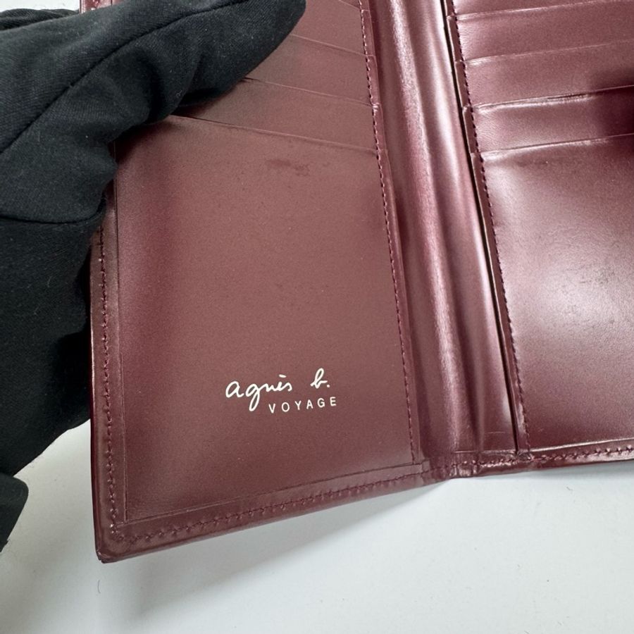 Agnes B酒紅色漆皮長夾 中古 二手-40